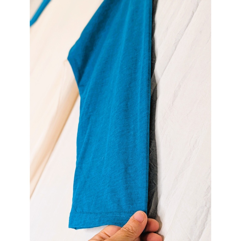 TreeBlend Classic Henley 3/4 Sleeves Teal & Ivory L Ethical Manufacturing - Picture 7 of 9